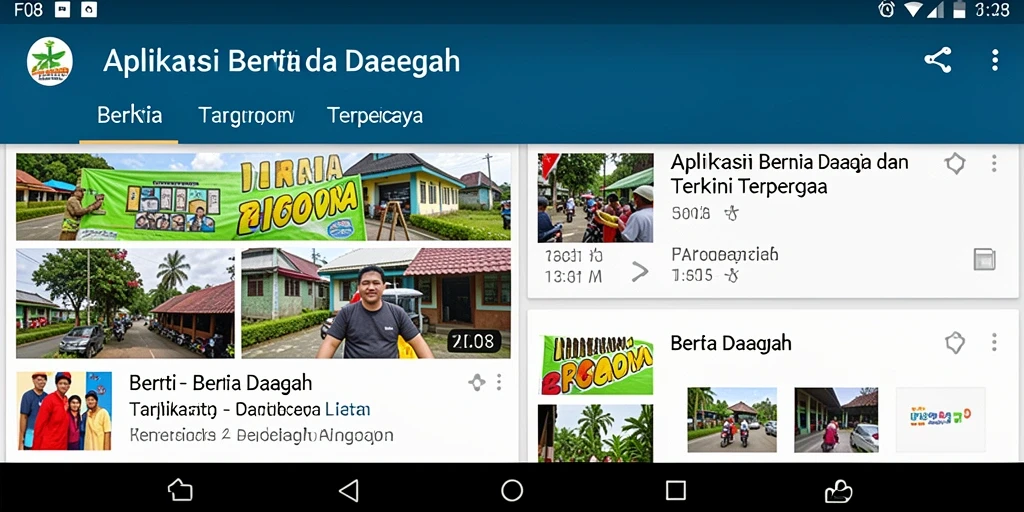 Antarmuka F08 dengan berbagai kategori berita daerah.