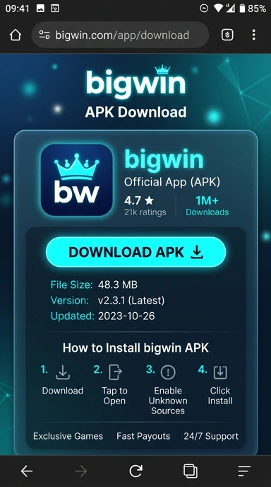 Tampilan halaman APK bigwin