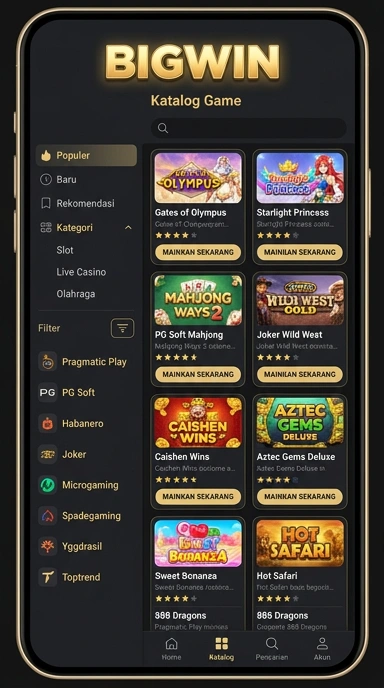 Tampilan katalog aplikasi bigwin