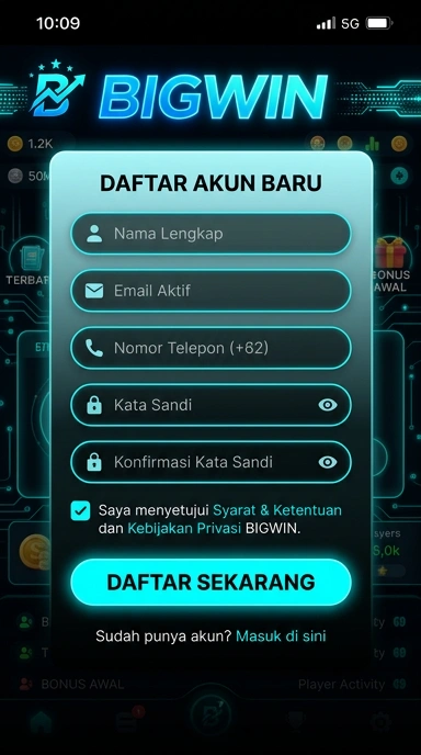 Tampilan halaman daftar bigwin