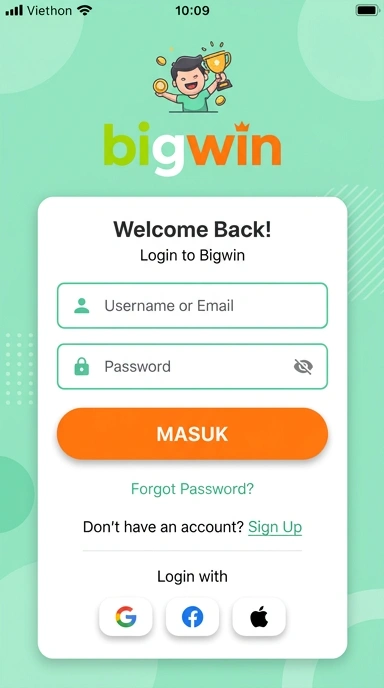 Tampilan halaman login bigwin