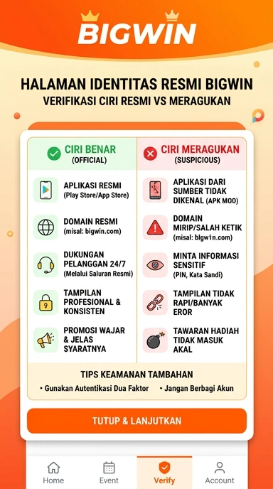 Tampilan kanal resmi bigwin